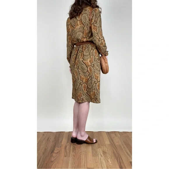 Vintage 60s French Ruffle Midi Dress Animal Print Cottagecore Bohemian Academia - Picture 3 of 8